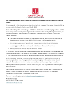 Letter regarding the dissolution of JLCU, effective May 31, 2026